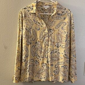 Yellow Paisley Button-Up Blouse
